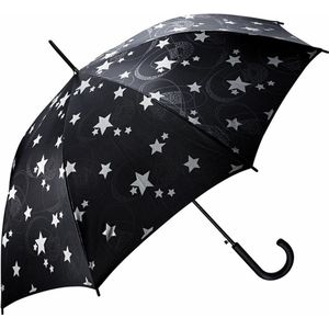 Zwarte automatische paraplu met zilveren sterren print 85 cm