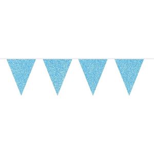 Glitter vlaggenlijn slinger - lichtblauw - vlaggetjes - 10 meter - babyshower/geboorte jongen - Vlaggenlijnen
