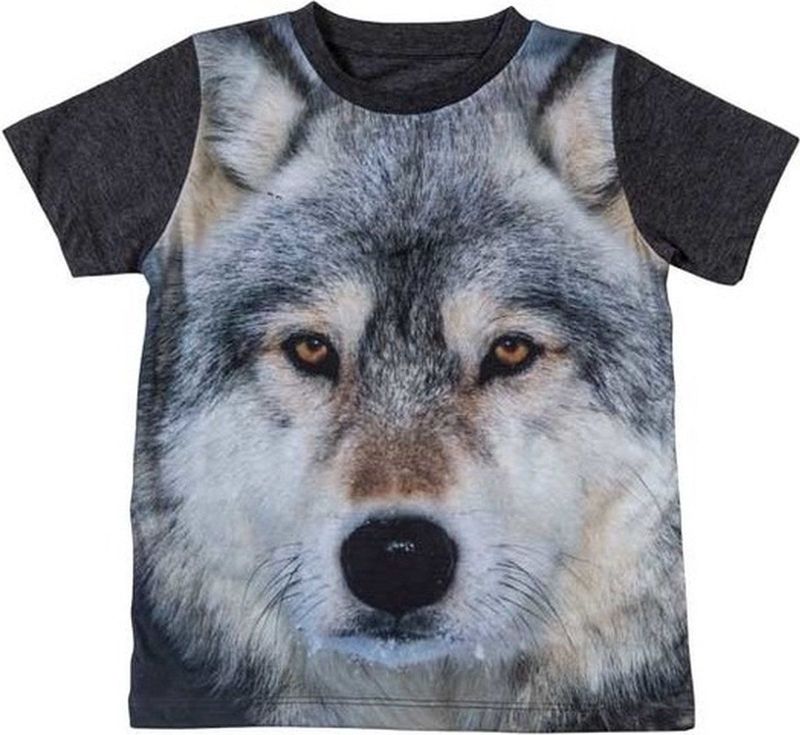 Donkergrijs t-shirt met wolf voor kinderen 116 ()