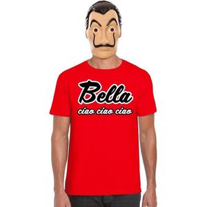 Rood Bella Ciao t-shirt maat L met La Casa de Papel masker heren - Overige artikelen