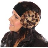 Gebreide hoofdband met panterprint oorwarmers voor dames