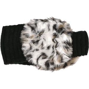 Zwarte hoofdband met oorwarmers met bruine luipaardprint