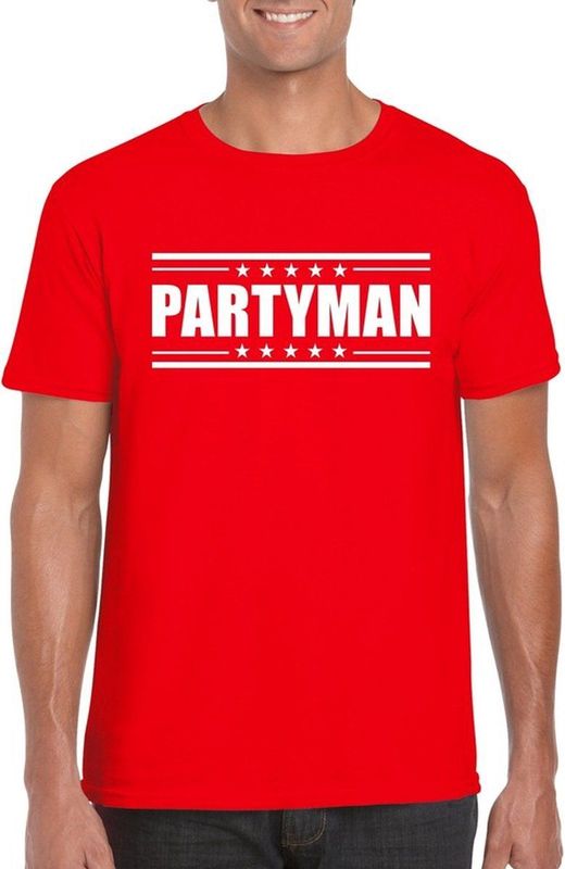 Rood t-shirt heren met tekst Partyman