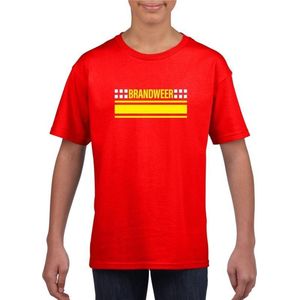 Brandweer logo rood t-shirt voor jongens en meisjes - Hulpdiensten verkleedkleding 134 140