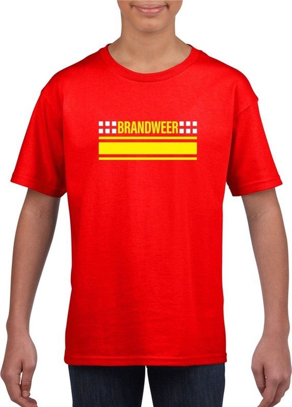 Brandweer logo rood t-shirt voor jongens en meisjes - Hulpdiensten verkleedkleding 110/116
