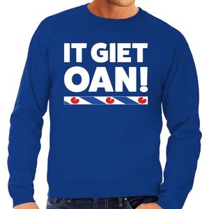 Blauwe sweater met Friese uitspraak It Giet Oan heren - Fryslan elfstedentocht