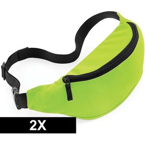 2x Heuptasjes/buideltasjes limegroen 38 cm - festivaltasjes