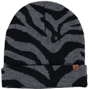 Luxe gebreide kindermuts met zebra print antraciet