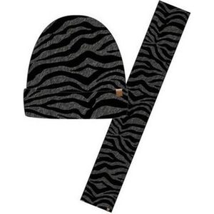 Luxe kinder winterset sjaal  muts zebra print antraciet