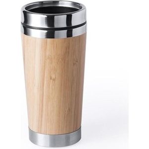 Luxe reisbeker/isoleerbeker koffie of thee - 2x - 500 ml - rvs/bamboe