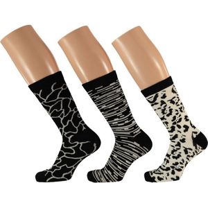 Dames fashion sokken 3-pak zwart/wit maat 35-42 type 2