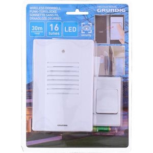 Draadloze deurbel - wit - 14 x 9 x 3 cm - met 16 melodieen - batterijen