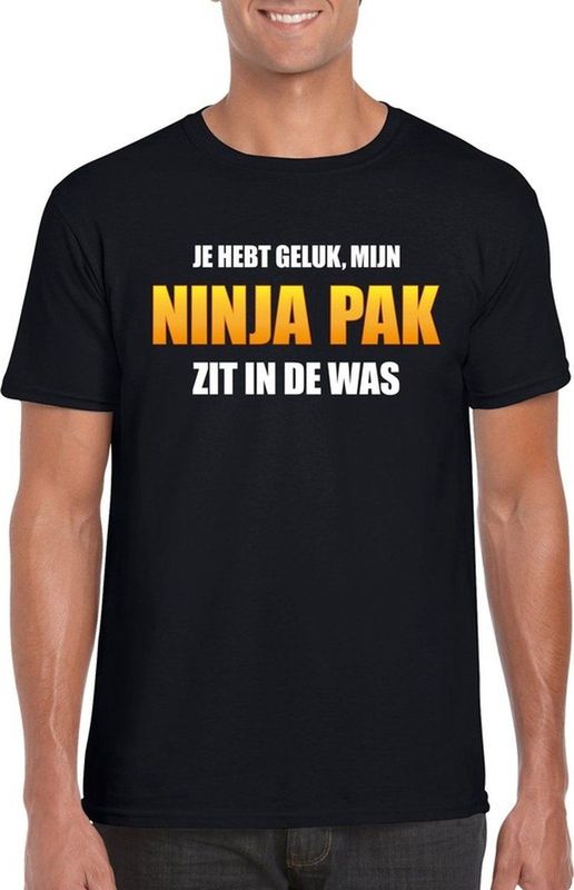Mijn ninja pak zit in de was fun t-shirt heren zwart - Carnaval verkleedkleding