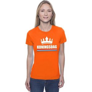 Oranje Koningsdag met een kroon shirt dames - Feestshirts