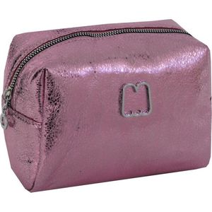 Nylon make-up opbergen tasje roze metallic 22 cm - Toilettassen