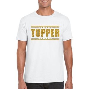 Wit Topper shirt in gouden glitter letters heren - Toppers dresscode kleding
