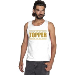 Wit Topper mouwloos shirt/ tanktop in gouden glitter letters heren - Toppers dresscode kleding S