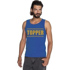 Toppers Blauw Topper mouwloos shirt/ tanktop in gouden glitter letters heren - Toppers dresscode kleding S