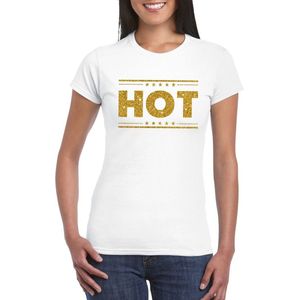 Wit Hot shirt in gouden glitter letters dames