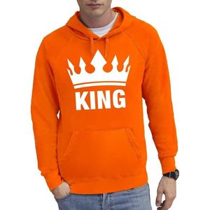 Oranje kroon met King hoodie / hooded sweater heren - Oranje Koningsdag kleding S