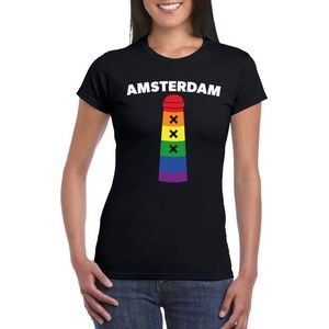 Gay Pride Amsterdam shirt zwart met regenboog Amsterdammertje dames XS