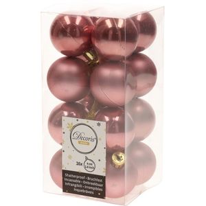 Decoris kleine kerstballen - 16x st - oudroze - 4 cm - kunststof