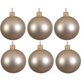 6x Licht parel/champagne glazen kerstballen 6 cm - Mat/matte - Kerstboomversiering licht parel/champagne