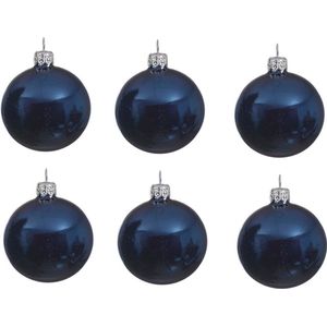 Decoris kerstballen - 6x st - donkerblauw - D8 cm - glas