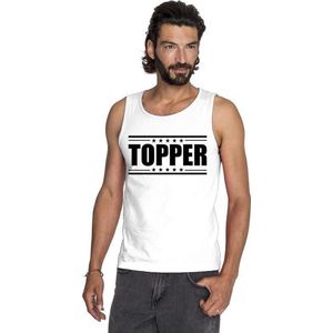 WitteTopper mouwloos shirt/ tanktop in zwarte letters heren - Toppers dresscode kleding