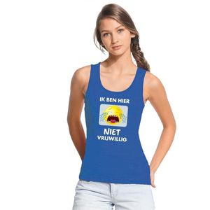 Blauw mouwloos feest shirt tanktop - Ik ben hier niet vrijwillig met emoticon voor dames
