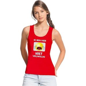 Rood mouwloos feest shirt/ tanktop - Ik ben hier niet vrijwillig met emoticon voor dames L