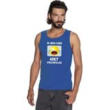 Blauw mouwloos feest shirt tanktop - Ik ben hier niet vrijwillig met emoticon voor heren