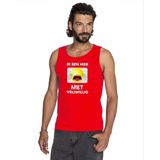 Rood mouwloos feest shirt tanktop - Ik ben hier niet vrijwillig met emoticon voor heren