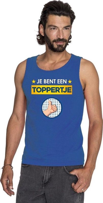 Blauw mouwloos feest shirt tanktop - Je bent een toppertje met duimpje voor heren