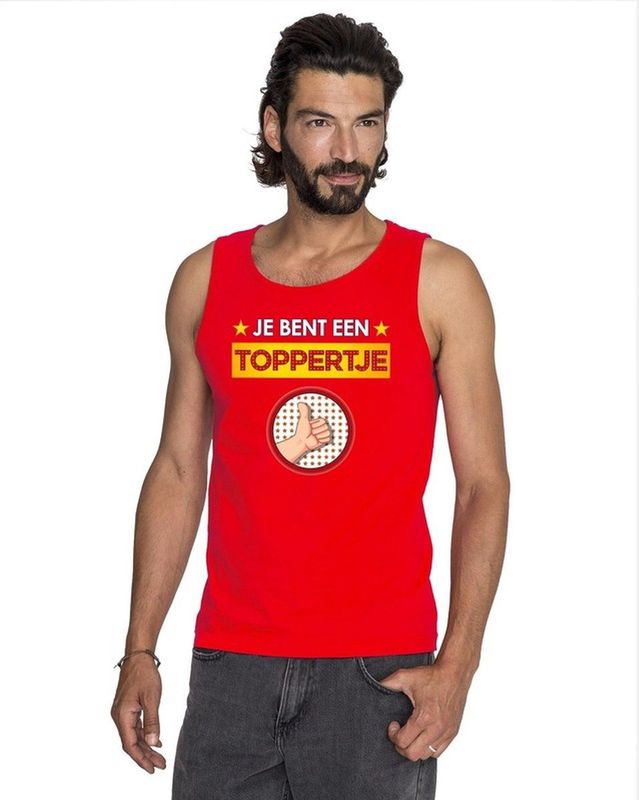 Rood mouwloos feest shirt tanktop - Je bent een toppertje met duimpje voor heren