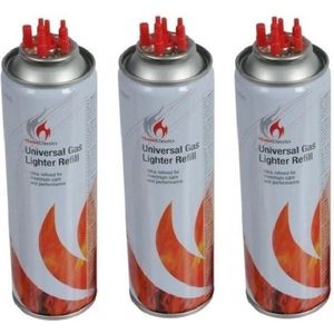 3x Aansteker gas / butaan gasfles 250 ml