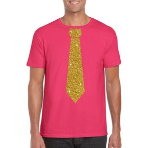 Stropdas t-shirt roze met glitter das heren