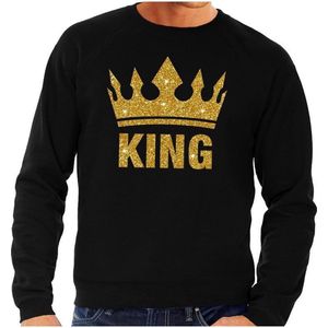 Zwarte King gouden glitter kroon sweater heren