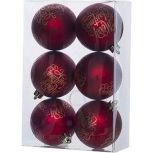 6x Rode kunststof kerstballen 6 cm - Tekst - Onbreekbare plastic kerstballen - Kerstboomversiering rood
