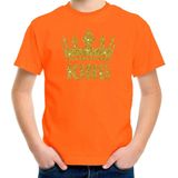 Oranje King gouden glitter kroon t-shirt kinderen - Oranje Koningsdag supporter kleding 110 116