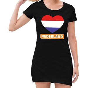 Zwart  jurkje met rood/wit/blauw hart en Nederland dames - Zwart Koningsdag kleding S