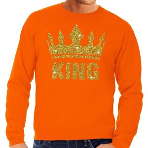 Oranje King gouden glitter kroon sweater / trui heren - Oranje Koningsdag kleding