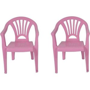 2x Tuinstoeltje roze plastic 37 x 31 x 51 cm voor kinderen - Kinderstoelen