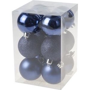 12x Kerstballen - kunststof - donkerblauw - 6 cm - mat/glans