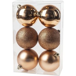 Cosy &amp; Trendy Kerstballen - 6x st - koper - 8 cm - kunststof - kerstversiering - kerstboomversiering