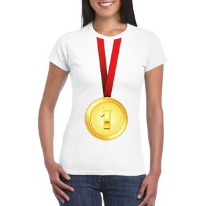 Bellatio Decorations - Gouden Medaille Shirt - Wit - Katoen