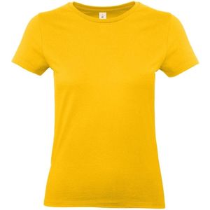 Basic dames t-shirt goud geel met ronde hals - Goud gele dameskleding casual shirts