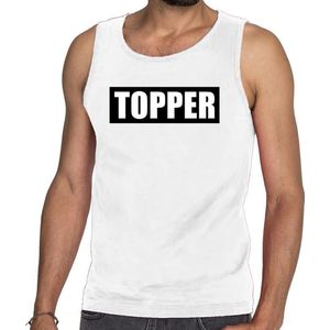 Witte tanktop / mouwloos shirt heren met tekst Topper in zwarte balk