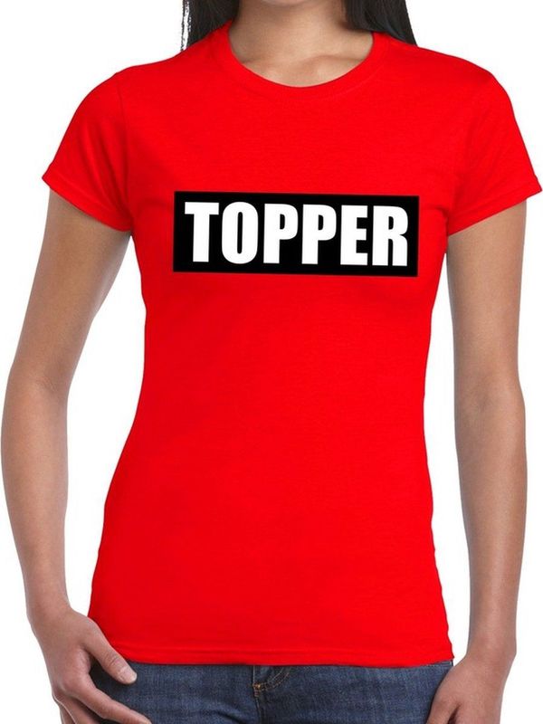 Topper t-shirt rood dames - tekst t-shirt Topper in zwarte balk - dames