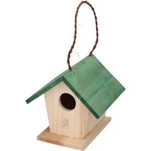 Houten vogelhuisje/nestkastje met groen dak 17 cm